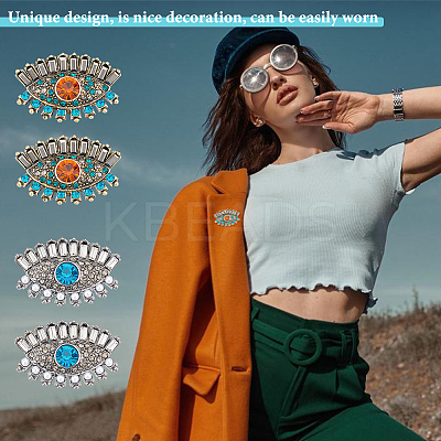 AHADEMAKER 4Pcs 2 Colors Colorful Rhinestone Horse Eye Brooch Pin JEWB-GA0001-08-1