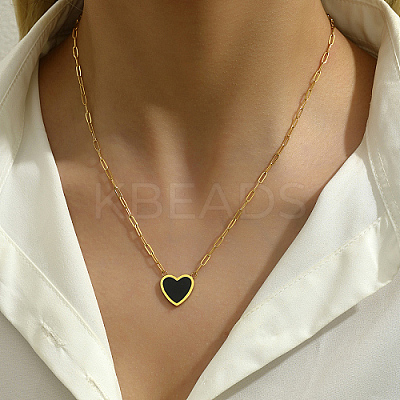 Natural Shell Heart Pendant Necklaces with Golden Stainless Steel Paperclip Chains EU3732-1-1