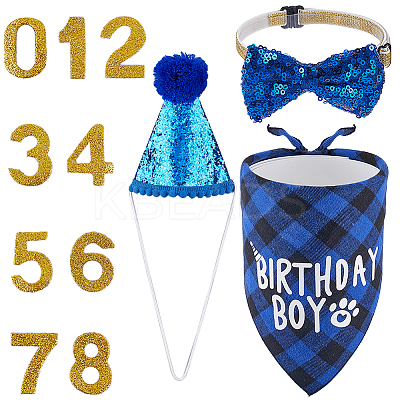 Polyester and Polycotton Pet Hat & Collar & Bib Birthday Party set AJEW-WH20010-97-1