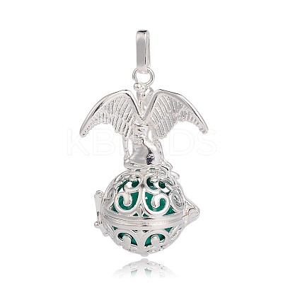 Silver Color Plated Brass Hollow Round Cage Pendants KK-J248-07S-1