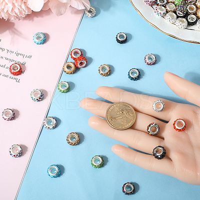 200Pcs 10 Colors Polymer Clay Rhinestone European Large Hole Beads with Silver Plated Brass Cores FPDL-SC0001-01-1