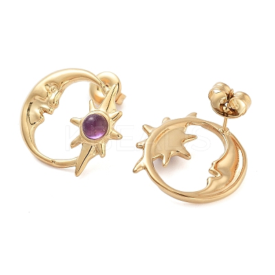 304 Stainless Steel Moon Stud Earrings EJEW-I314-01D-1