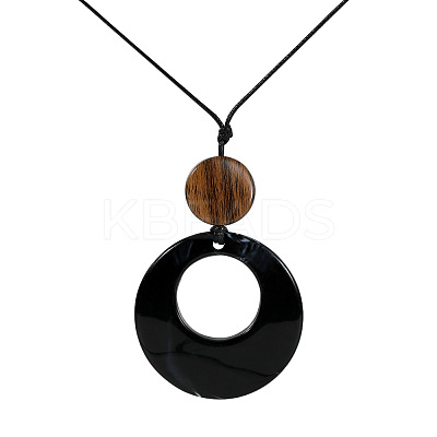 Resin Ring Pendant Long Necklaces with Wax Cord FS-WGD1F48-04-1