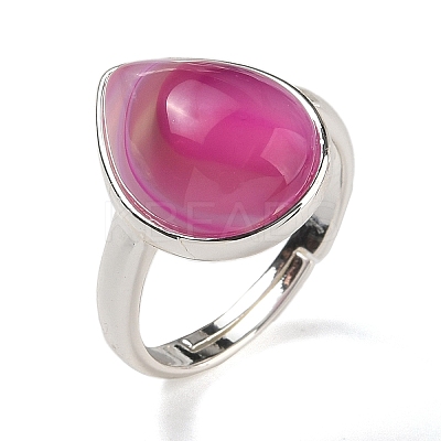 Natural Banded Agate Teardrop Adjustable Rings RJEW-K371-08S-11-1