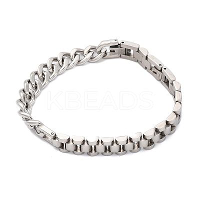 304 Stainless Steel Cuban Link & Panther chain Bracelets for Women Men BJEW-R018-11P-1