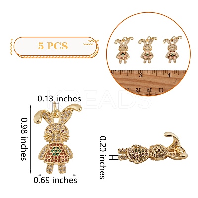 5Pcs Eco-Friendly Brass Micro Pave Cubic Zirconia Pendant ZIRC-SZ0001-96-1