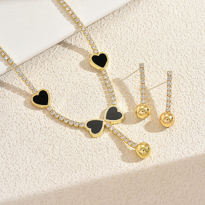 Heart-shaped Brass Cubic Zirconia Necklaces & Earrings Sets for Women UE8340-1