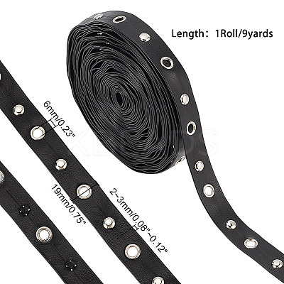 9 Yards Imitation Leather Ribbon with Platinum Plated Alloy Eyelets OCOR-AR0001-65-1