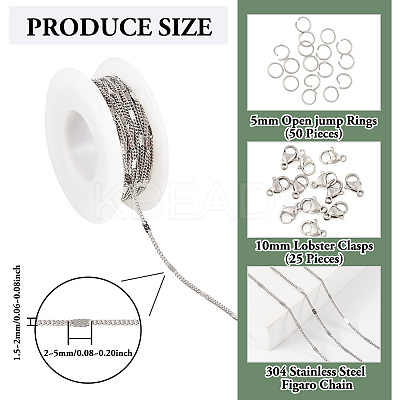 DIY 304 Stainless Steel Figaro Chain Necklaces Bracelet Making Kit DIY-TA0009-99-1
