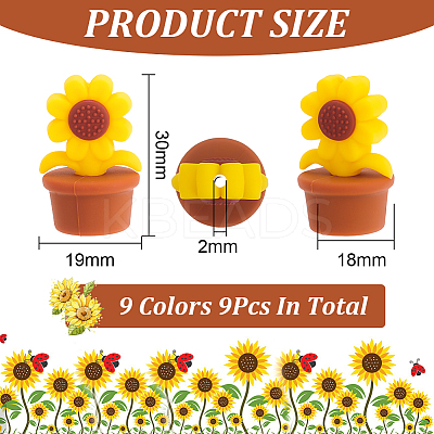 9Pcs 9 Colors Sunflower Silicone Beads SIL-CA0002-70-1