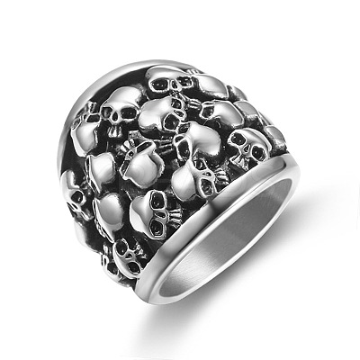 Stainless Steel Skull Finger Ring SKUL-PW0002-035E-AS-1