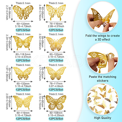 96Pcs 8 Styles PET 3D Butterfly Wall Stickers DIY-TA0013-12A-1