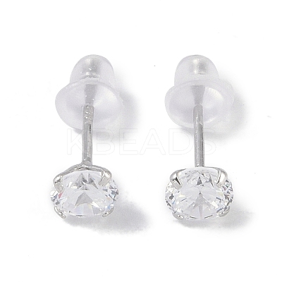 Rhodium Plated Diamond Shape 999 Fine Silver Cubic Zirconia Stud Earrings for Women LS-EJEW-S215-06P-1