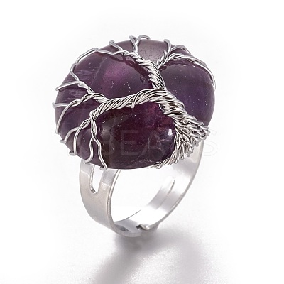Adjustable Natural Amethyst Finger Rings RJEW-L090-A11-1