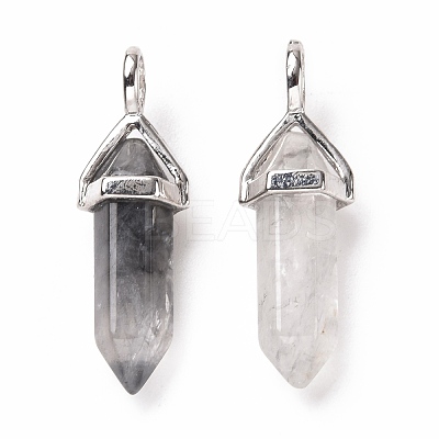 Natural Grey Quartz Pointed Pendants G-K329-63P-1