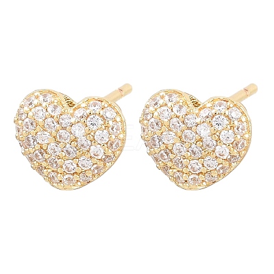 Brass Micro Pave Clear Cubic Zirconia Stud Earrings EJEW-G471-31G-03-1