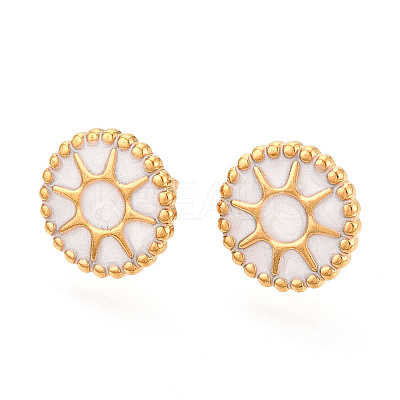 Flat Round with Sun 304 Stainless Steel Enamel Stud Earrings EJEW-T047-17G-B-1