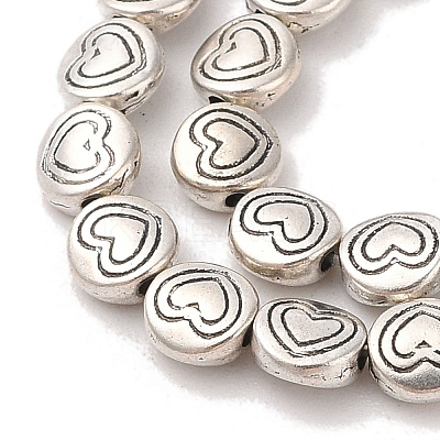 Tibetan Style Flat Round with Heart Alloy Bead Strands TIBEB-O007-12-NR-1