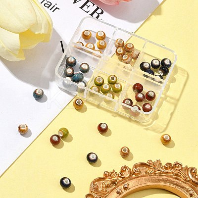 6 Colors Handmade Fancy Antique Glazed Porcelain Ceramic Round Beads PORC-FS0001-02-1