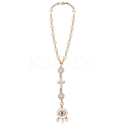 Cross & Flat Round Alloy Enamel Pendant Car Hanging Ornaments HJEW-DR00212-1