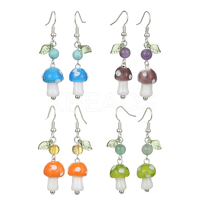 4 Pair 4 Style Acrylic Mushroom Dangle Earrings EJEW-TA00308-1