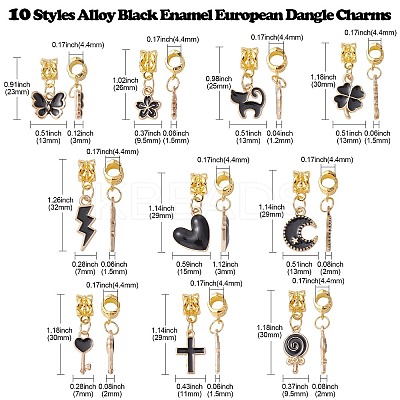 50Pcs 10 Styles Alloy Black Enamel European Dangle Charms PALLOY-CJ0002-79-1