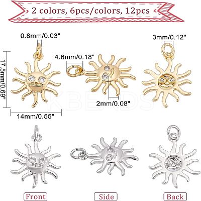 12Pcs 2 Colors Rack Plating Brass Micro Pave Clear Cubic Zirconia Pendants KK-FH0003-95-1