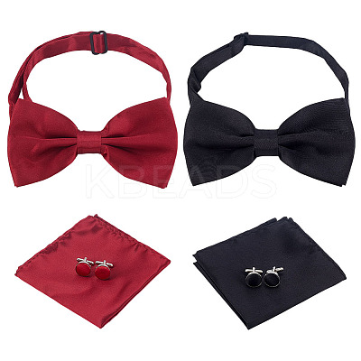 2 Bags 2 Colors Polyester Men's Bow Tie & Cufflink & Handkerchief Sets AJEW-ME0001-15-1
