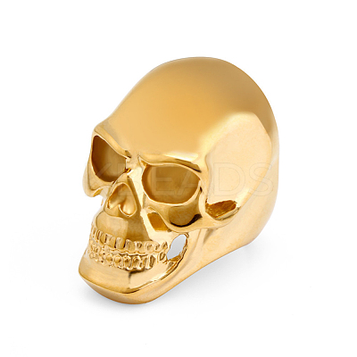304 Stainless Steel Skull Finger Ring SKUL-PW0002-036B-G-1