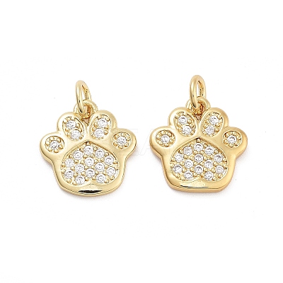 Paw Print Rack Plating Brass Micro Pave Cubic Zirconia Charms KK-G512-22G-1