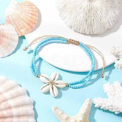Adjustable Natural Cowrie Shell Beaded Braided Anklets AJEW-AN00686-01-1