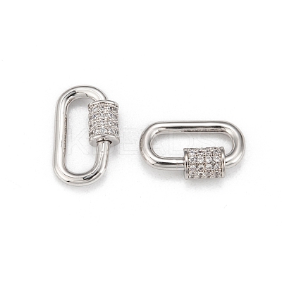 Brass Micro Pave Cubic Zirconia Screw Carabiner Lock Charms ZIRC-G160-22P-1