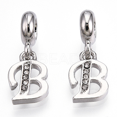 Platinum Rack Plating Alloy Rhinestone European Dangle Charms PALLOY-T048-36P-B-1