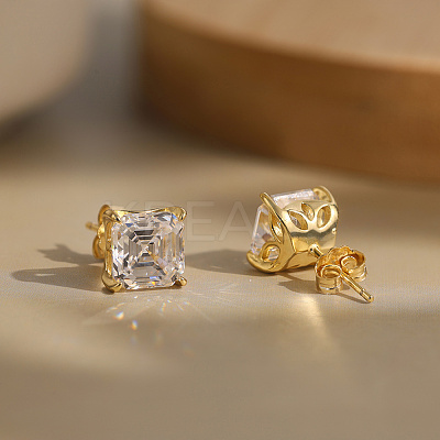 925 Sterling Silver Micro Pave Clear Cubic Zirconia Stud Earrings EJEW-G443-04G-1
