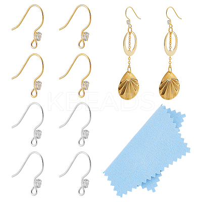 2 Colors 925 Sterling Silver with Clear Cubic Zirconia Earring Hooks STER-UN0001-30-1