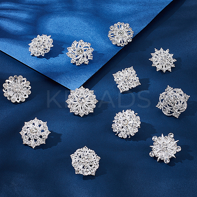 12Pcs Flower Alloy Rhinestone Brooches for Clothes JEWB-WH0020-073S-1