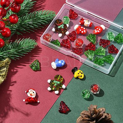Christmas Theme Handmade Lampwork with Transparent Glass Bead Set DIY-FS0006-97-1