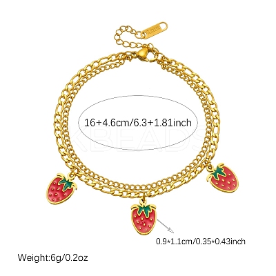 304 Stainless Steel Enamel Red Strawberry Charm 2-Strand Bracelets for Women WG018B1-01-1