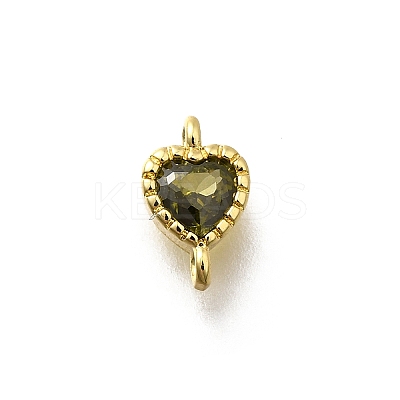 Heart Brass Cubic Zirconia Connector Charms KK-P295-34G-03-1