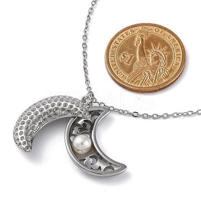 304 Stainless Steel Openable Moon Pendant Cable Chain Necklaces for Women STAS-Z114-18P-1