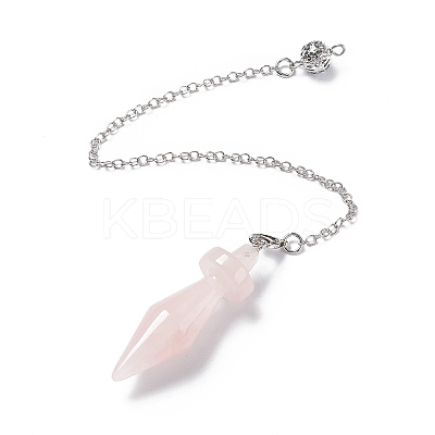 Natural Rose Quartz Pointed Dowsing Pendulums AJEW-B020-05P-07-1