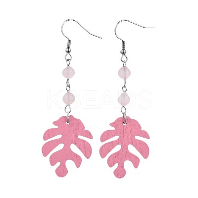 Tropical Theme Monstera Leaf Poplar Wood Dangle Earrings EJEW-JE03357-1