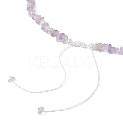 Natural Ametrine Chip & Imitaton Round Pearl Beaded Adjustable Necklaces NJEW-JN05227-04-1