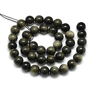 Natural Golden Sheen Obsidian Beads Strands G-S150-20-10mm-1