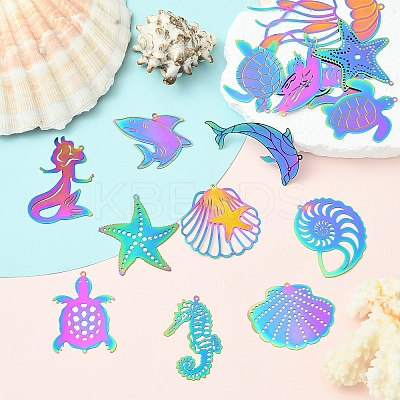 16Pcs 16 Styles Ion Plating(IP) 304 Stainless Steel Etched Metal Embellishments Pendants STAS-CJ0002-56-1