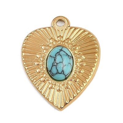 304 Stainless Steel Synthetic Turquoise Pendants STAS-K311-02G-1