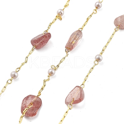 Natural Strawberry Quartz & Glass Link Chains CHC-K014-12G-05-1