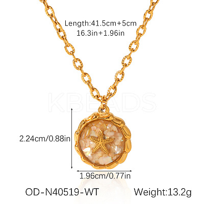 Ocean Natural Shell Resin Pendant 304 Stainless Steel Cable Chain Necklaces for Women WGEB2E9-02-1