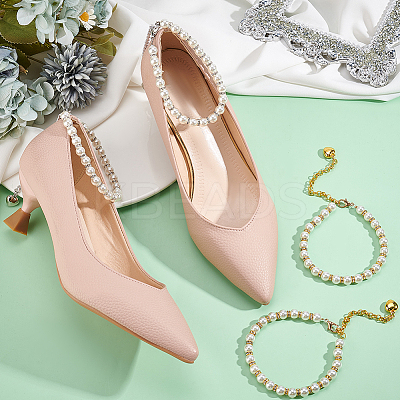4Pcs 2 Colors Round Resin Imitation Pearl Anti-Loose High Heel Shoelaces AJEW-PH0011-56A-1