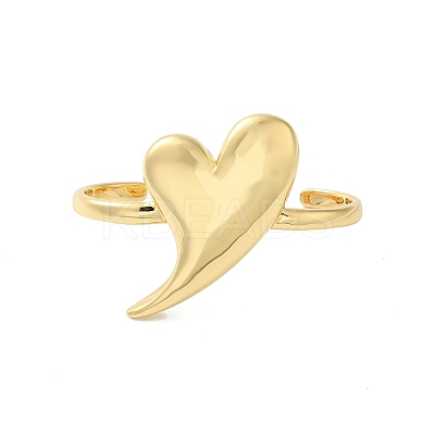 Rack Plating Heart Brass Open Cuff Double Rings for Women RJEW-G320-01G-1